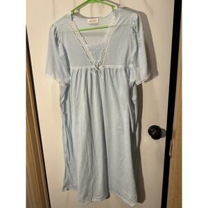 Barbizon Women's Blue Satin Lace Nightgown Vintage Cuddleskin Sleepwear, Medium